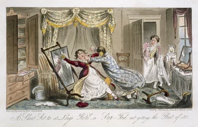 ロングズホテルへの短いセット、またはストップフォードがチャールズモロイウェストマコット（1788-1868）が1825年に出版した &39;The English Spy&39;から、ベストを手に入れていない