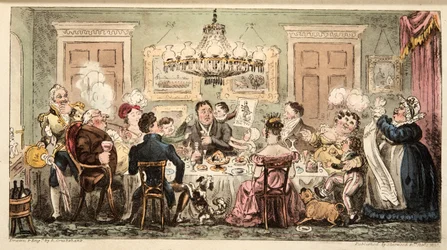 Liston and the Lambkins or the Citizens Dinner Party、from the English Spy、pub 1824（手塗りの彫刻）