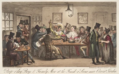 The Peep ODays and Famiiy Men at the Finish、from the English Spy、pub。 1824（手塗りの彫刻）
