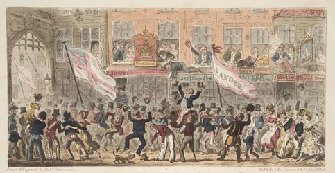 イングリッシュスパイのパブにあるポーツマスのポイントストリート。 1824（手塗りの彫刻）