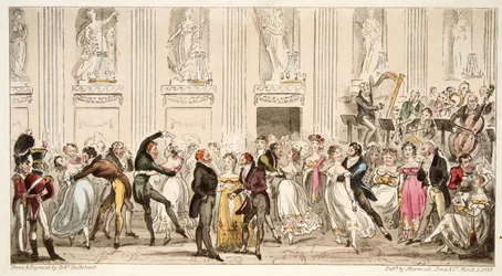 英国スパイ、パブからアーガイルルームでキプロスボール。 1824（手塗りの彫刻）