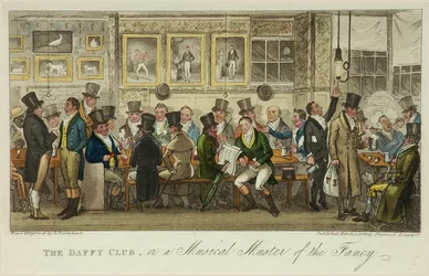 1824年に出版された「The Daffy Club, or a Musical Muster of the Fancy」（カラーリトグラフ）。