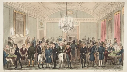 イングリッシュスパイのパブ、ブルックスのグレートサブスクリプションルーム。 1824（手塗りの彫刻）