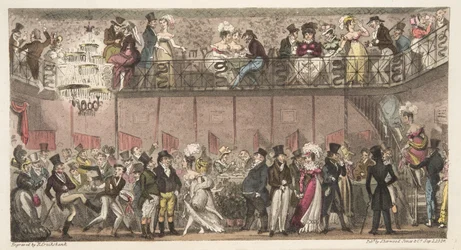 ロイヤルサルーン、ピカデリー、またはオペラの後の時間、1824年に発行されたイングリッシュスパイからの時間（手彩色の彫刻）