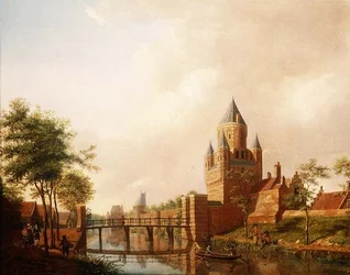 ハーレムのKleine Houtpoort（小ゲートウェイ）とGrote Houtpoort（大ゲートウェイ）の風景。