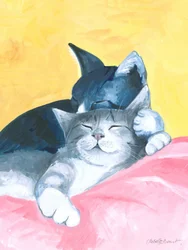 昼寝する猫たちの抽象画