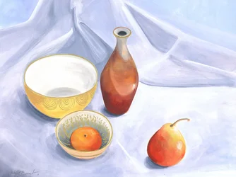 梨とプラムのある静物