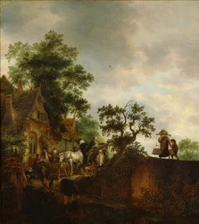 「道中の旅館に立ち寄る旅人たち」イザック・ファン・オターデ（1621-1649）画 1645年 国立西洋美術館蔵