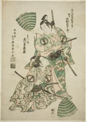 The Actor Sawamura Sojuro II (formerly Utagawa Shirogoro) as Matsuomaru and Azumo Tozo I as Sakuramaru in the play "Sugawara Denju Tenarai Kagami," performed at the Morita Theater, 1750