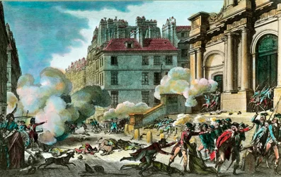 フランス革命。4年目の13日、ボナパルト将軍（ナポレオン1世ボナパルト）は銃を持ってこさせ、10月4日にパリのサン・ロック教会の階段で銃撃戦が行われた。