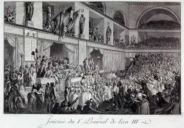 フランス革命：第3年のIプレーリアルにおける飢餓に対する民衆の反乱の日（1795年5月20日）：民衆は大会に侵入し、パリの補給を担当していた副官ジャン・ベルトラン・フェロー（1759-1795）を虐殺し、反対した。