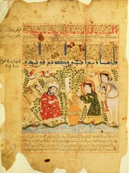 Ms. Arabe 2964 fol.5 Galienの後のTheriacの条約のシーン、1217