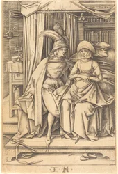 ベッドに座る夫婦、c. 14951503。