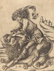 サムソンとライオン、c。 1475年。