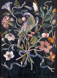 ブーケのインコ（pietra dura）