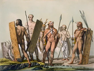 戦いの装いをした古代ケルトの戦士たちとシャーマン、1800-18年頃