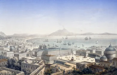 イタリア・ナポリの王宮とプレビシート広場の鳥瞰図