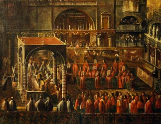 ヴェネツィアのサン・マルコ寺院での儀式、イタリア、匿名の画家による絵画