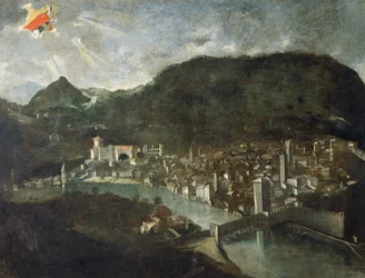 1682年に作られたトレントの街並み、イタリア