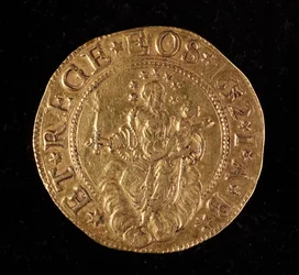 遺伝子共和国の通貨：5つの金のドッピーコイン。ディアム。 41mm。 1652.戻る。遺伝子Museidi Strada Nuova