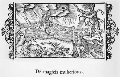 魔法の女性のイラストOlaus Magnus（1490-1558）による北部の説明、1555年にローマで出版