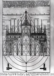 ミラノ大聖堂のデザイン、Vitruvius、コモ、1521年のDe Architecturaのイラスト