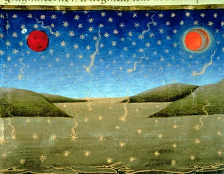 Fol.149va 最後の審判: 星が落ちてすべてがひっくり返る (ベラム)