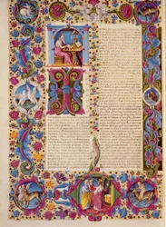 Fol.172v ヨハネの第二福音書、ボルソ デステ聖書より。 Vol 2 (ベラム)