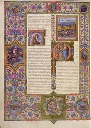 Fol.270v ボルソ デステ聖書からのソロモン書のオープニング。 Vol 1 (ベラム)