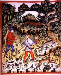Fol.72r 「Tacuinum Santiatis」の挿絵「狩りをするウサギ」（ベラム製）