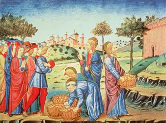 Fol.90v キリストと五つのパンと二匹の魚の奇跡 (ベラム)