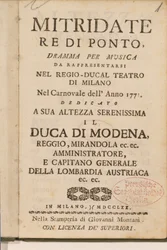 ヴォルフガングアマデウスモーツァルト作のオペラ「Mitridate、re di Ponte」（1770年）の初期のコピーからの口絵