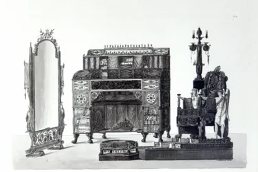 1810年にG.ダルゲンツィオによって彫刻された、ガエターノランディによる建築装飾からのギリシャスタイルの家具