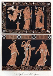 ギリシャの女王たちの衣装 - 『世界の全民族の風俗と衣装。すなわち最古の時代から現代までの全民族の統治、法律、軍事、宗教の歴史』より版画、1856年
