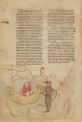 Ms Fr 343 fol.32v白船がクエストデルサングラールからパーシバルを救出に来る、c.1380-85