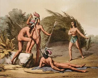 ガイアナの原住民、ジュール・フェラリオ著「Le Costume Ancien et Moderne」（1820年代〜30年代に出版）より（カラーエングレーヴィング