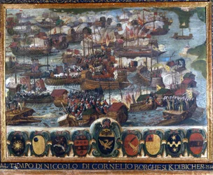 レパントの海戦（Lepanto）：「Al tempo Niccolo di Cornelio Borghesi Kdibicher」-シエナの国立公文書館に保存されている絵画。
