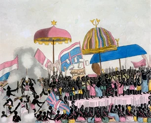 コスミデイからのヤムカスタムのパノラマビュー...ジュリオフェラーリオ作、1820年代〜30年代