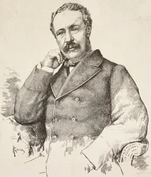 チャールズ・ジョージ・ゴードン（ゴードン・パシャとして知られる）（1833-1885）、イギリスの将軍の肖像、A・リエラの図面からのエングレーヴィング、『L