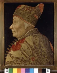 フランチェスコ・フォスカリ (1373 - 1457)、ヴェネツィアのドージェの肖像。 木に絵を描く。 SD。 ベニス コッレール美術館