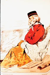 1874年、リソルジメントの英雄とイタリアの愛国者ジュゼッペ・ガリバルディ(1807-1882)の議会権を持つメンバーが表したもの。図面。ローマ、リソルジメント博物館（Museo del Risorgimento