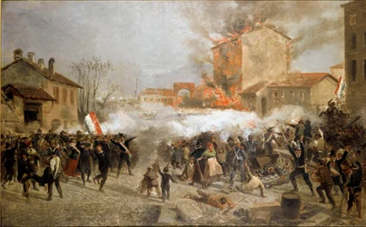 1848年の革命、ミラノの5日間：3月22日に反乱軍がトサ門を占拠（絵画
