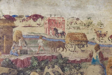 川と田舎の生活、ボルソ・デステの宮廷の生活シーン、月の館、下部、1468～70年頃（フレスコ画）