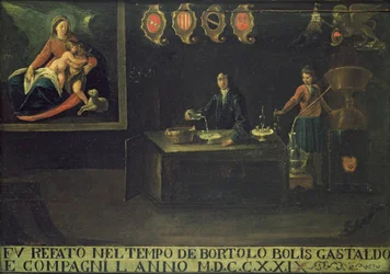 ヴェネツィアの薬剤師ギルドのサイン、1729年（パネル）