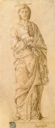 伝道者聖ヨハネ、ジョヴァンニ ベッリーニ (c.1430-1516) またはアンドレア マンテーニャ (1430-1516) 作 (紙にペンとインク)