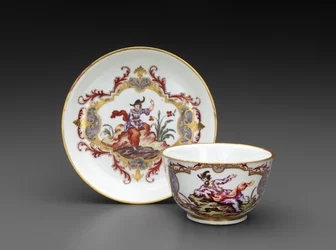 茶碗とソーサー、1755年頃（軟磁性磁器