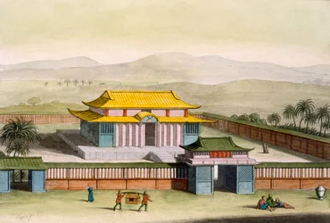 田園地帯の複合施設にあるテンプルダイボーズ、コスチュームデイ...ジュリオフェラーリオ作、1820年代〜30年代（手塗りのリト）