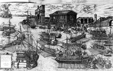 1591年1574年7月8日、ベニスのリド島にフランスのアンリ3世が到着（エッチング）