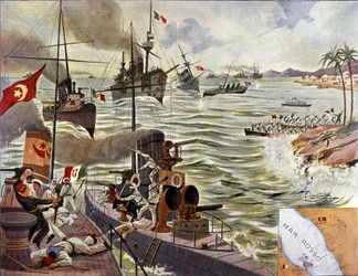 1912年1月、クンフダ湾の戦い（カラーリトグラフ）