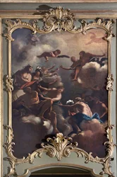 神々の会議：オリンポスのゼウスが神々を取り囲む。イタリア派の絵画（18世紀